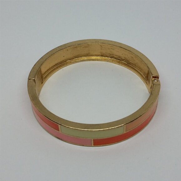 RETRO style pastel colorblock gold tone hinge bangle bracelet statement - Picture 3 of 3